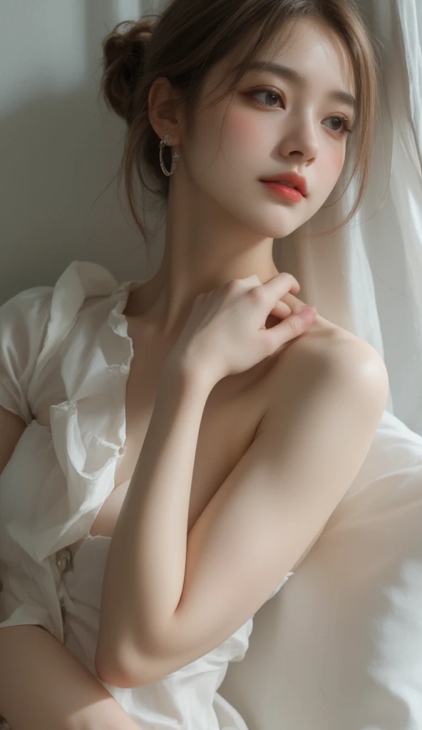  sharp concentration :1.2,   Pretty 24 Year Old Girl with Perfect Body  :1.4,  slim abs  :1.3,   Uncut Pictures  、超A  Hi-Res, whole body,  Ultra High Definition, Detailed Photos,  cinematic effects ,  sexy,  looks at the , close-up , ( 1 girl),  Facial beauty, ( realistic face), beautiful hairstyle,   Real Eyes ,  beautiful detailed eyes , ( Real Skin),  beautiful skin , (sweater),  absurd,  charming, ultra  Hi-Res,   surrenders ,  high definition, Golden Ratio,good hands、10、 Hi-Resの作品、 best quality、head:1.3、(( Hasselblad photography ))、 fine skin、 sharp focus、(A cute girl with a )、Gentle lighting、dynamic ungle、[:(  Delicate Face  :1.2):0.2]、 Negative Pro, Highly   Delicate Face   and skin texture,  detail eyes , double eyelid,masterpiece,Eyes drooping,Hands facing up, Face Zoom,  Completely-valid,(Huge、A chest that&#39;s about to burst:1.1),(Canon RF85mm f/1.2), (8k,  RAW photo,  best quality), (Practical, photograph Practical), ( Extremely detailed,  High Quality, Super detailed,  Hi-Res, Description of  Extremely detailed, Supermarket,  Extremely exquisite and beautiful work ), Beautiful and delicate girl, (( perfect body)),  highly detailed eyes and faces,  white skin, Noble Beauty, ((Fine skin texture , pores)),  perfect anatomy, Delicate and beautiful body, delicate face,  slim abs ,  Slim Waist ),  I have a big butt , Perfect Abs, ( huge breasts;1.37,  big breasts at the temple:1.37, Big cleavage:1.37)