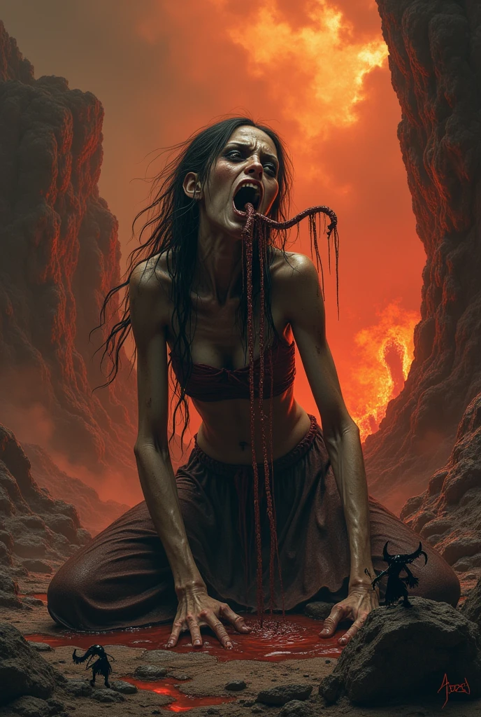A haunting picture of a naked girl with a face that reflects the horrors of the undead. Full naked body angle, sitting on a bench, spreading legs, showing her pussy, Insane smile, Focus on realism and intricate details to capture the unsettling nature of her appearance. Depict her lifeless eyes, decaying skin, and disheveled in vivid and precise detail, using shading and textures to bring the image to life, spreading legs..