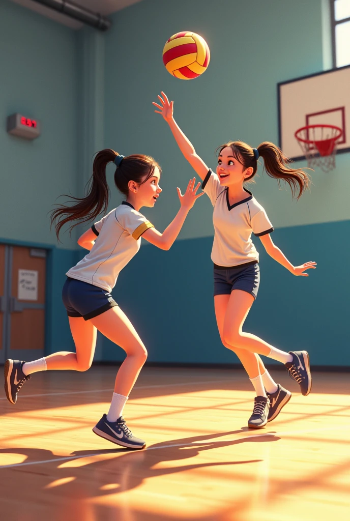masterpiece, Highest quality，Very short stature，Thin thighs，Illustration of a cute girl running，Pixar Style, Simple Background，，Very cute gym clothes，Perfect detail，