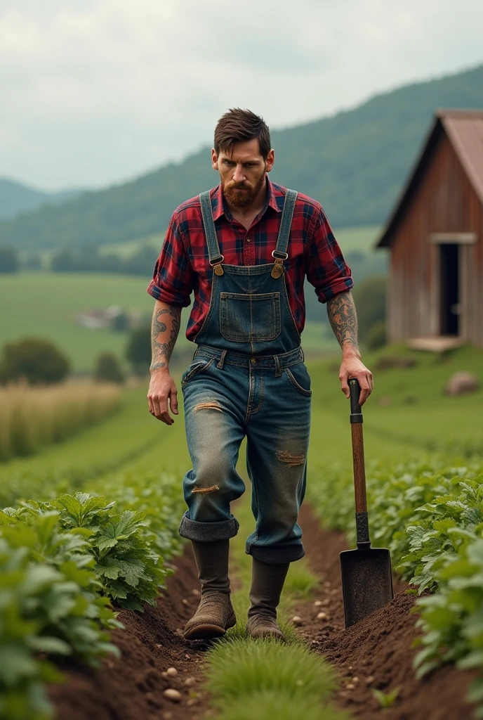 Fat guy doing gardening