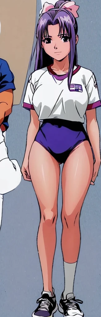 Momoko Koigakubo in gym clothes with beautiful legs is smiling on the right。On the left, a young in a tracksuit is being held by Momoko Koigakubo.。High image quality。