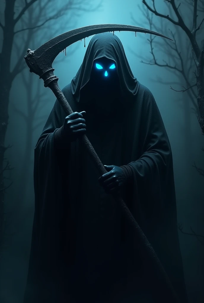 fantchar, a frightening creature with a demonic face and a wraith body walking through a foggy moonlit cemetery at night, ghostly, hooded, fire eyes, transparent, spectral, vapor, realistic, candles, moon, ceremonial, smoke, creepy, terrifying, terror, horror, pentagram, highly detailed, intricate