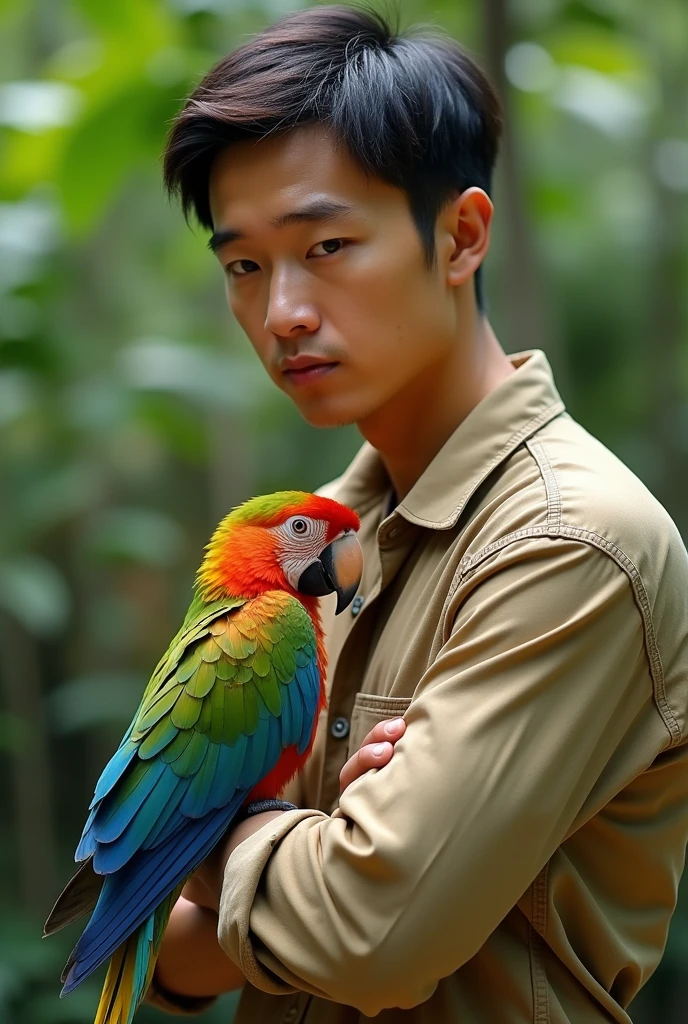 Haraf man looking at camera, perfect has a round face, man with round face, Southeast Asian man with a round face, Profile picture, charming anime,ภาพสามมิติ 8K,45 high quality colored lights,000,000,000 pixels, photo, post-trade photo, animation, The character is in her natural pose., Southeast Asian man with a round face, Profile picture 3-D, 8K, 45,000,000 pixcls, Cloak with gold letters, Cheongsam, cloth coatที่ได้แรงบันดาลใจจากมังกร, Chinese dress, Chinese dress, with ancient Chinese clothes, Wearing a red, gilded robe, Tailoring a suit according to tradition, cloth coat, Wear a red formal dress