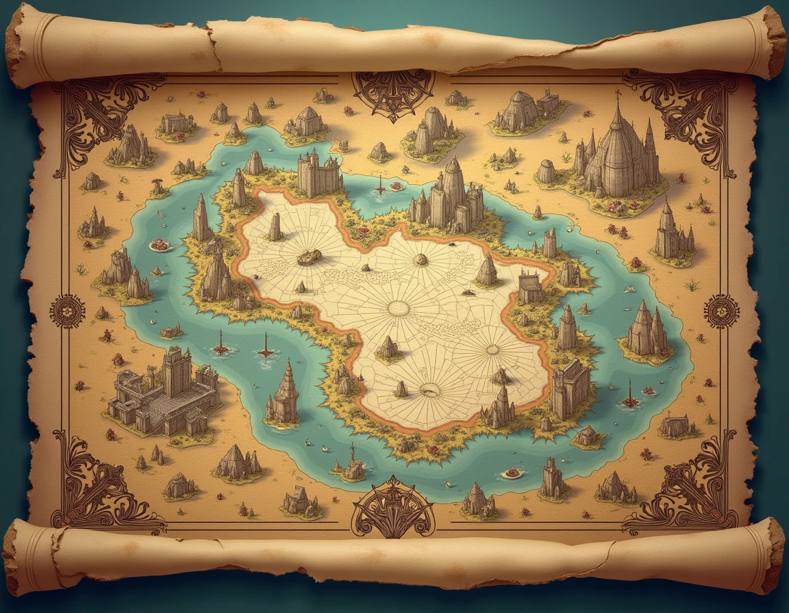 Make me a map on an ancient scroll - SeaArt AI