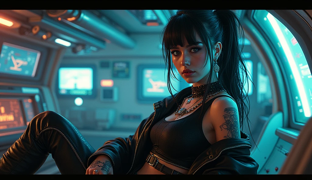 Close-up, uma bela Dua lipa, action movie scene, Jantar Distópico Cinematic Blade Runner, noite, movimentado com sinais de neon, blade runner aesthetics, lotado de pessoas, cinematografia de filmes, gangue trash, pessoa atraente, High emphasis on detail, vestindo equipamentos de tecnologia do tempo, gangue trash, tatuagens, Vida noturna, cheio de vida, gangue trash, action movie shot by Kon Satoshi, estilo Semi Impasto, tinta escura, Atmospheric, brilhante, lighting dramatic, olhos bonitos, symmetric eyes, olhos perfeitos