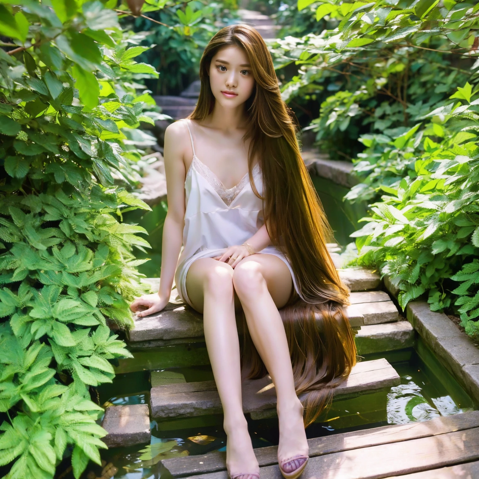 （  High Quality。 best quality。  highest resolution 。  Super Realistic Pictures  。 Full body image。）  One young and beautiful girl with very long hair 。  very beautiful face  。 She has the most beautiful face in the world 。 She has amazingly long hair  。 Her hair is about 20 meters long  。  shiny hair。  very voluminous hair 。  She's cut her hair since she was born Never 。 She has been growing her hair since birth 。  She's the longest haired woman in the world  。  She's the most beautiful woman in the world  。  She's been a winner of the World Long Hair Contest  。  Her hair is much longer than her height  。 She has been growing her hair since birth 。 her place is in a bright forest where no one else 。 She's in a bright forest with no one 、 long hair on the ground She's walking along 。She's a beautiful fairy in the forest 。 She has a slender body 。 Take a picture of her long hair  。 Please take a picture of her long legs up to her toes  。 She has very long hair  。 Her hair is straight hair 。  All of her long hair is attractive 。 Photograph from head to foot。 she's dragging hair longer than her own height that has reached the ground。 Her long hair is flowing down to the ground like a waterfall at her feet。She is sitting by a small pond and grooming her long hair。 Her 20 meter long hair is soaring into the sky in strong winds。Her long hair is dancing wildly 。  Straight Hair 。Beautiful young woman with white skin。 Her long hair is silky blond  。smile。 she is so sexy 。naked。