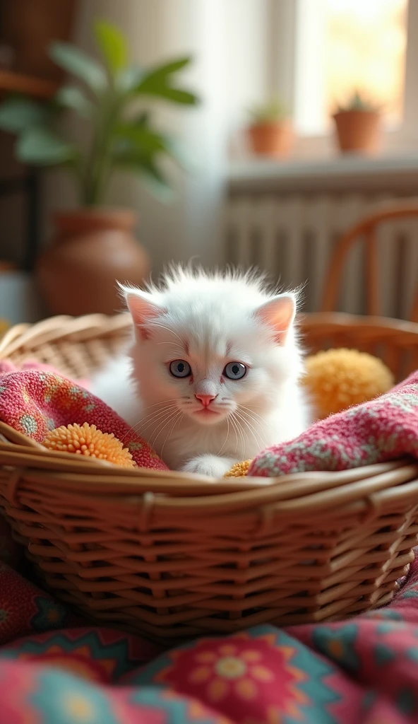 Ultra-detailed (a white kitten with bright blue eyes, fluffy and soft ...