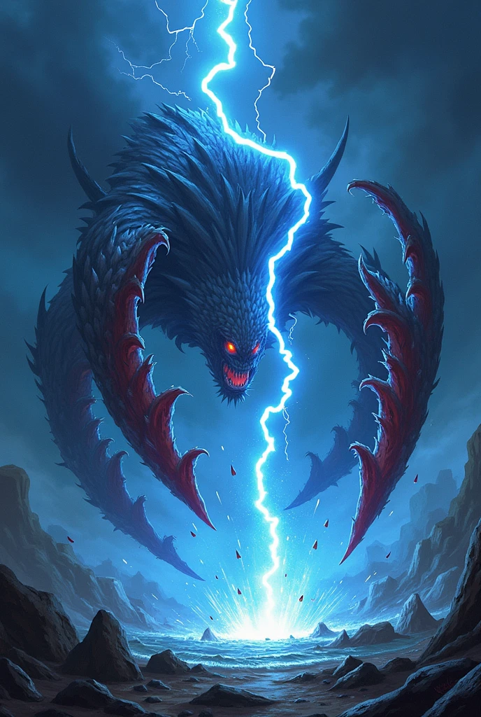 Realistic photos, RAW Photos, daemon, attacks viewer, Powerful movements, jump on prey, ((Dynamic jump)), Sharp Claws, daemon approaching from above, sudden approach, Bad-tempered, dynamic Shot from grand, lightning magic