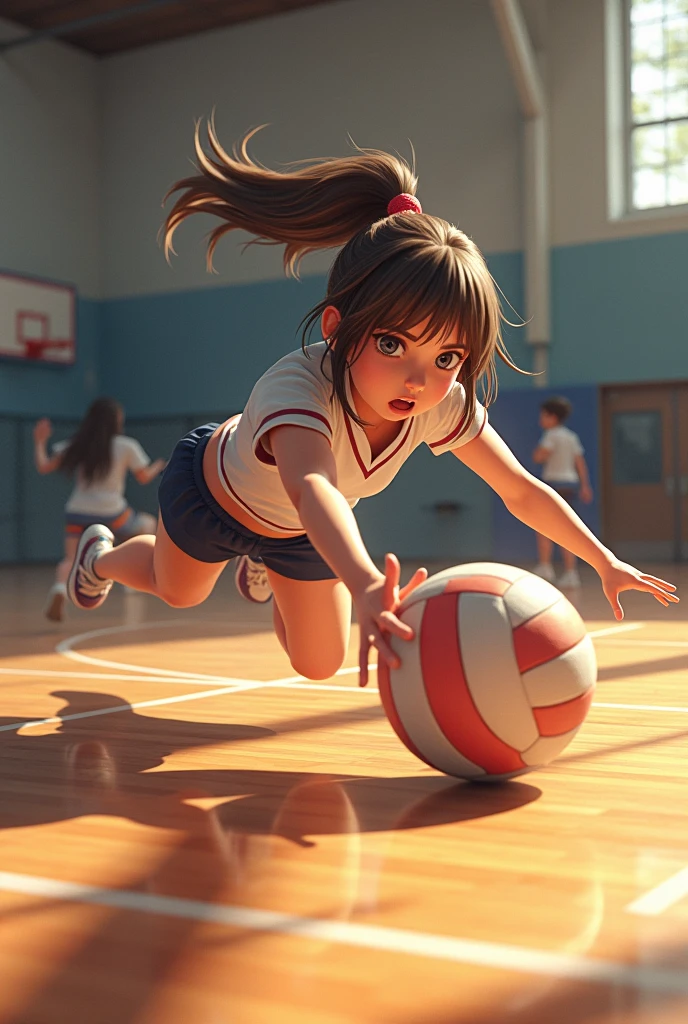 8 year old girl playing volleyball with knee pads 