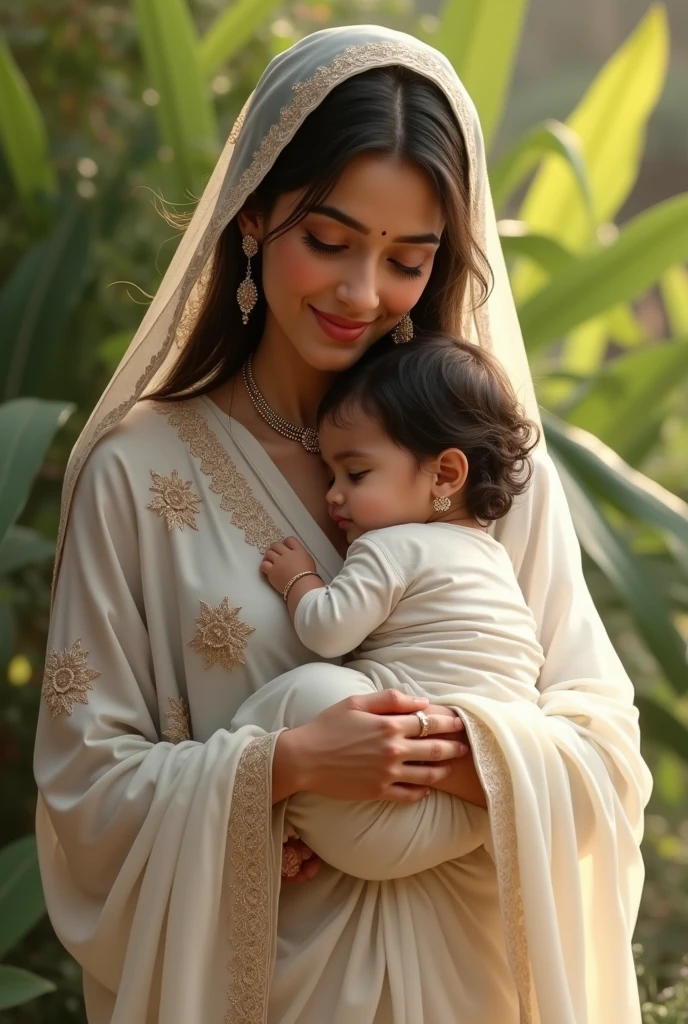 Young Arab mother breast feeding