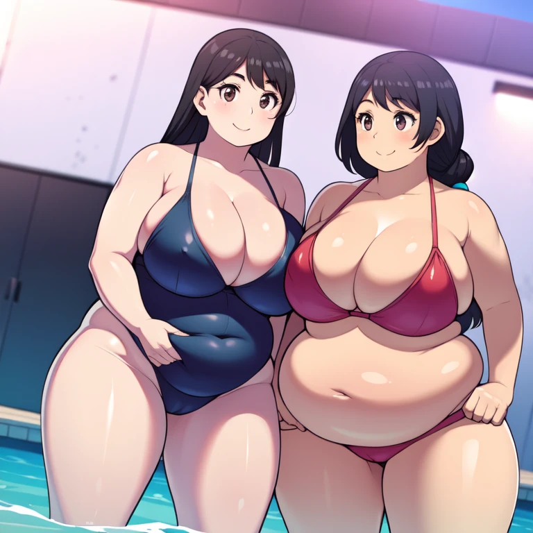 Plump year 21 big breasts black hair brown eyes chubby longer hair smile swinsuit 