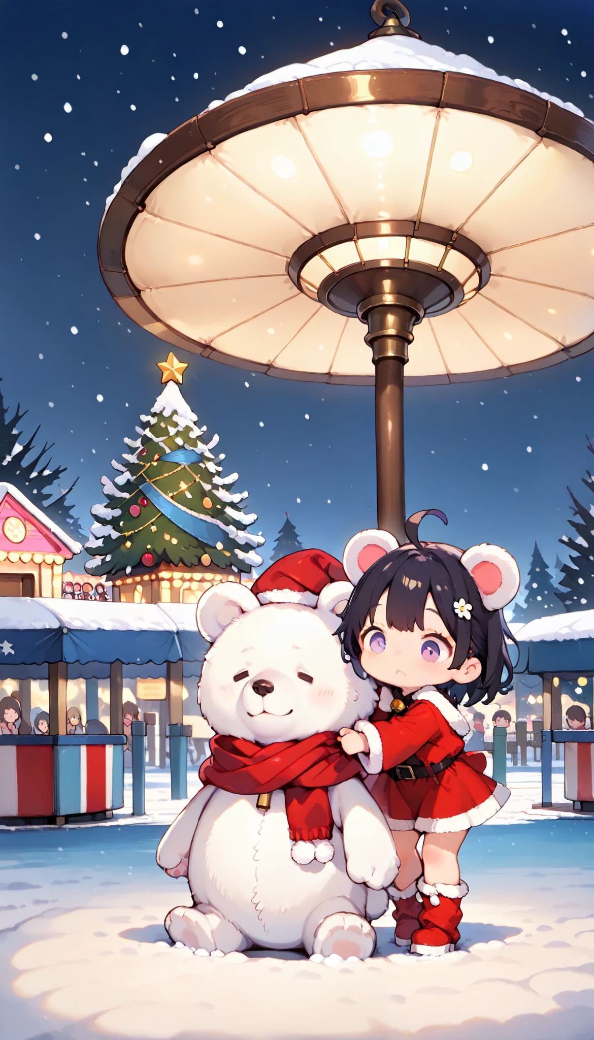 masterpiece,  Best Quality,  （ Sexy Girl ），Bear ears,Christmas，Christmas tree,amusement park , playing and amusement facilities,Black and white cotton around the body,Happy,Curious,[ Mania , luminous, stupidity, mystery,  magic ］,snow, Art , Interesting , Interesting,（8k）,（16k）