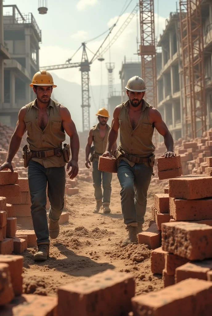 Lazy mens taking TMT Steel round bars on their shoulders for construction