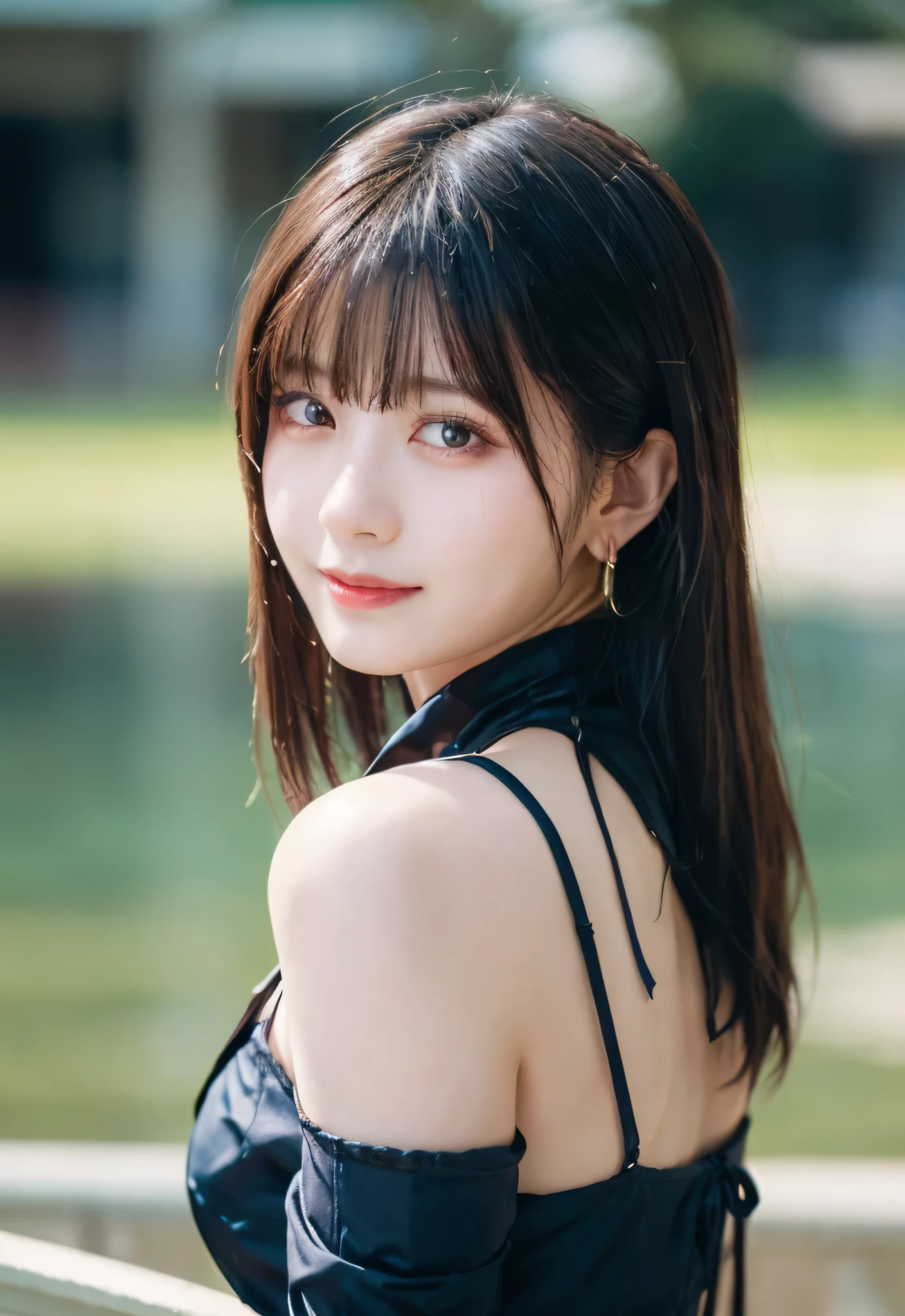 Araffe asian woman with long hair wearing a black dress - SeaArt AI