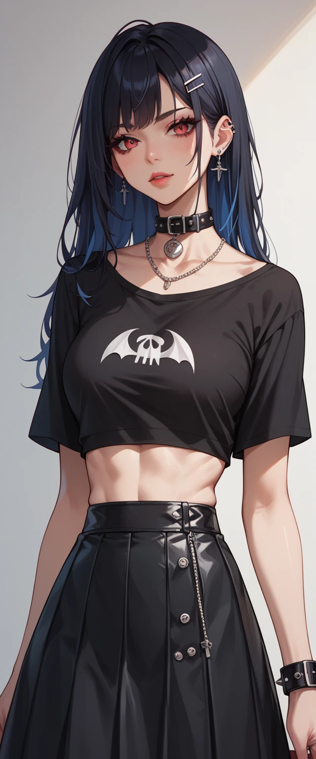 Score_9, Score_8_up, Score_7_up, Score_6_up, Score_5_up, Score_4_up, Source_anime, Tag1, Tag2, Quality_masterpiece, Girl, black crop top, black skirt, gothic girl, 