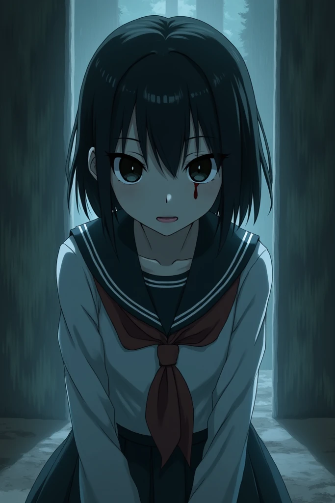 phonk anime girl horror with chains in background with blur, 8k high quality image, add a trademark "GX Station"