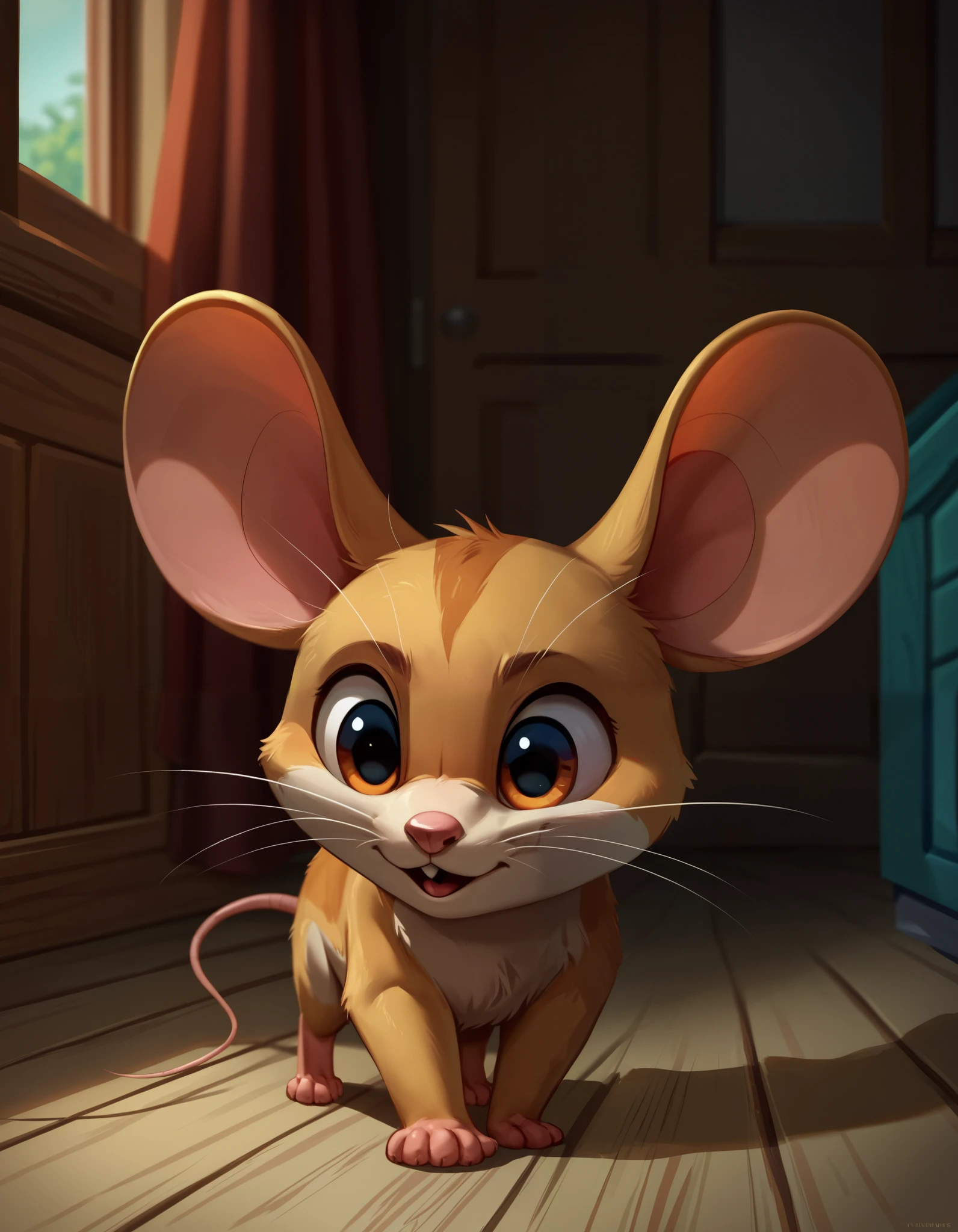 (( close-up ,  maximum Quality ,  incredible shot ,UHD)) . A funny intelligent meme mouse hugs and carries a huge piece of cheese(, carries a piece of cheese standing on its hind legs ) ,cute face expressions ,  good-natured atmosphere ,   mouse An impudent and confident ,  close-up ,  on the floor in a country house ,( the cat in the background, perplexed .)