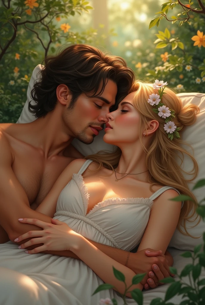 Damien (a blond and muscular boy)wakes up in the arms of Jehane who is crying 