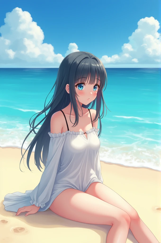 Anime woman on the beach
