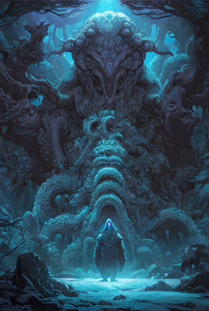  I have a picture of a giant monster with a huge mouth,  Lovecraft Scenery ,  symmetrical epic fantasy art , Undersea Temple,  epic sci-fi fantasy illustration , Dan Mumford.  Concept Art,  Noah Bradley , Inspired by Lovecraft, world of warcraft  Concept Art,  Cthulhu Monsters , noah bradley  Concept Art,  Lovecraft Scenery ,  detailed fantasy art 