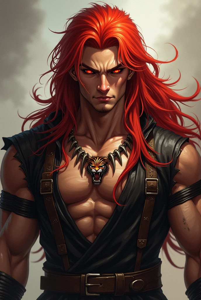humanoid lion, cyborg, red moon, wolves background, work of art (work of art, best qualityer: 1.4), detailed back ground, white crystal, Chipboard Glass,Longhaire,jewerly, aretes, Miner, tails, red white hair, areola,work of art, best qualityer, work of art, best qualityer, Crie uma work of art impressionante com um vilão masculino ousado, adorned in a dark and elegant ensemble, with sharp strokes, olhos intensos, and a commanding posture, exuding an aura of malevolence and mystery that captivates and intimidates viewers, phenomenal aesthetics, sumptuous artwork, red multi-colored hair, hair ribbon, Surrealism, cinematic lighting, big plane, ultra HD, High details, eye details, hair details, greek gods, alone, 8K, natta, red moon, muscular male, Medieval warrior , Hyper resolution, light on your face, Possess heraldry, long hair, Miner soleil en or, god zeus, armed, Greek temples, Resolution 2.1