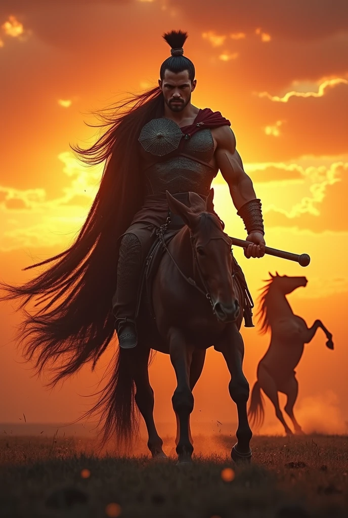 a Centaur, black, Dreadlocks, Toned Muscles, Hold a long spear with hands, expensive, full house, Cool silhouette, superhuman power, Strong Will, Impact with flame spark, shock wave, dark background,
