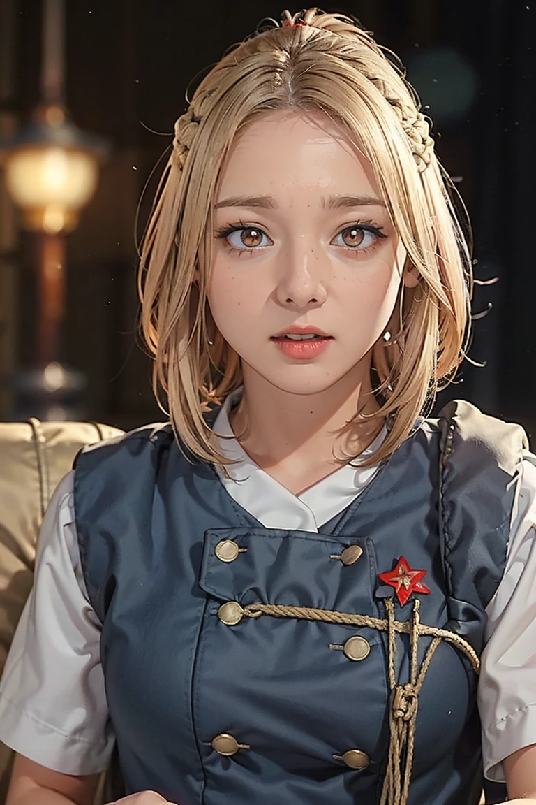 masterpiece ,  girl, On the battlefield, ( Light white short hair:1.2), (red eyes:1.2), (Russian military uniforms:1.2), ( Viewers:1.2) , (8k,  最 High Quality  1.2), Super detailed,  8K HD Streaming,  soft writing,  High Quality , film grain, Beautiful lighting,  Movie-like  , perfect body , Best lighting,  Best Shadow , Sharpness, Contrast, Red glasses, messy hair ,  Tactical Vest, Gloves,  headset ,  extremely detailed face