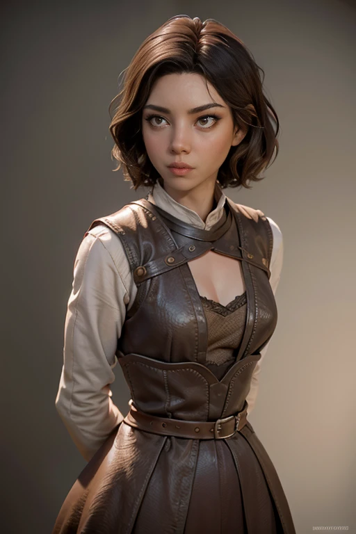 Peasant woman from " Game of Thrones",  short hair , brown eyes, Confident and determined , firm stance,  safe expression,  Natural lighting,  ultra resolution ,  plain white background , without patterns, No textures.