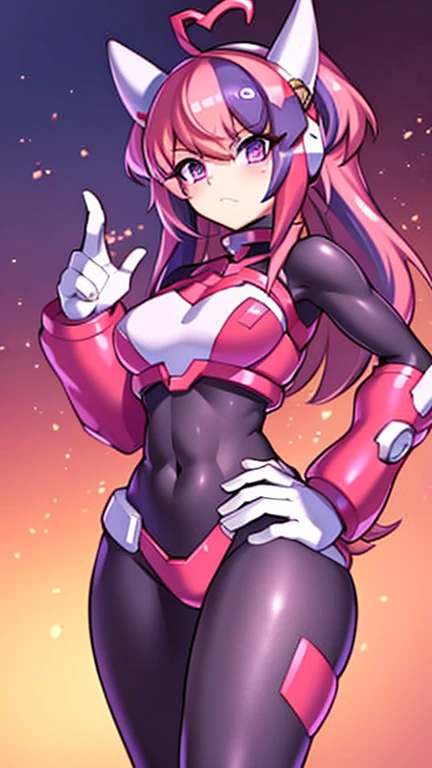 {{masterpiece, ultra-high quality, ultra detailed,}} 1girl, Ironmouse, Vtuber, demon girl, pink and purple hair, flirty, Maverick Hunter HQ, Mission Control Chair and headset, professional art, Reploid, robot girl, seductive pose,