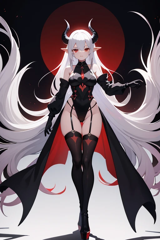 ((masutepiece,Best Quality)),1girl in,Beautiful detailed eyes, Detailed face, (Full body:1.2), White long hair, Red Eyes,Small sized breasts, (Black background:1.2), bloody particles, Shaded face