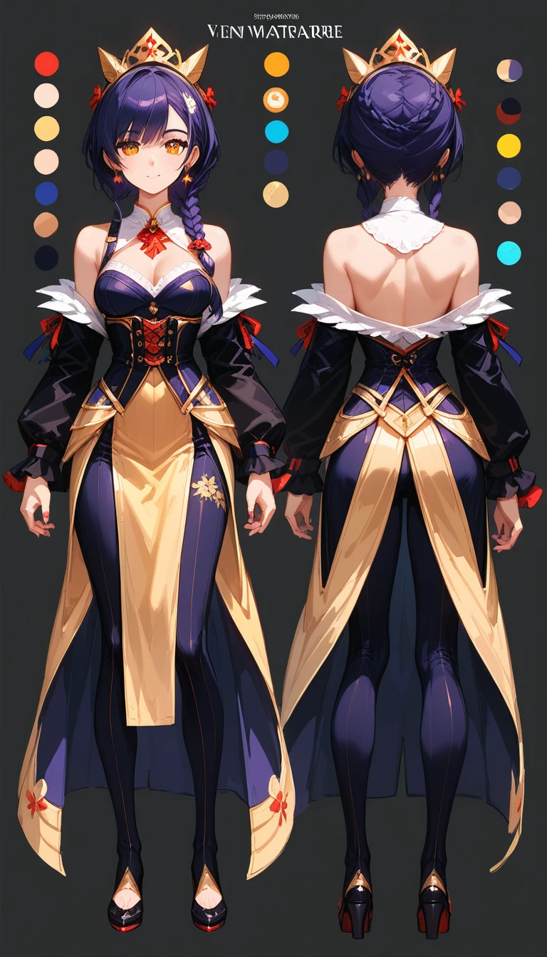 ((Masterpiece)), ((Top Quality)), ((Virtual Character Design Sheet, High Detail Skin, solo, Masterpiece, Top Quality, , Full Body Female, Detail: Japanese Anime-like, Female, Vtubre,  Detailed costume, fine detail, best character, best costume, character concept art, character sketch, vtubre detail sheet