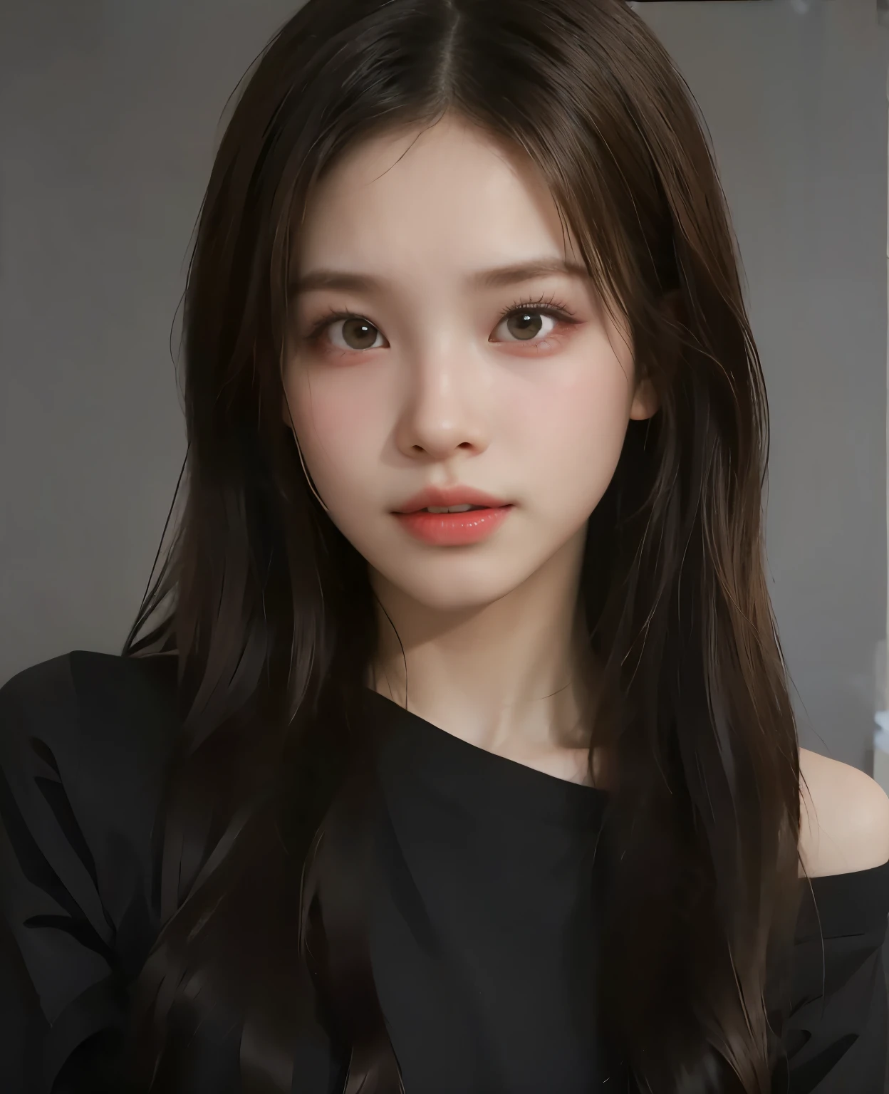 (1girl), (best quality), high quality, 4K, masterpiece, ultra realistic, ultra detailed, fine detailded, detailed teeth, mouth, detailed eyes, perfect face, (small nose), (perfect nose), brunette hair, long hair, brown eyes, youthful face, 18 years old, clean skin, round eyes, fine face, bright professional lighting, harmonious clothing, eyes, symmetrical face, symmetrical eyes, doeyelid, braid hair, delicate face, pretty lips