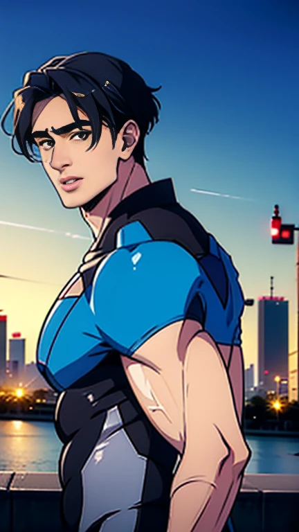 ( best quality), ( best quality), ( best quality), (Overall view) Backstreets, 18 years old beautiful Japanese young man with a cool and handsome face,  Nightwingsuit, 18 years old, Slender macho man's plump lips,