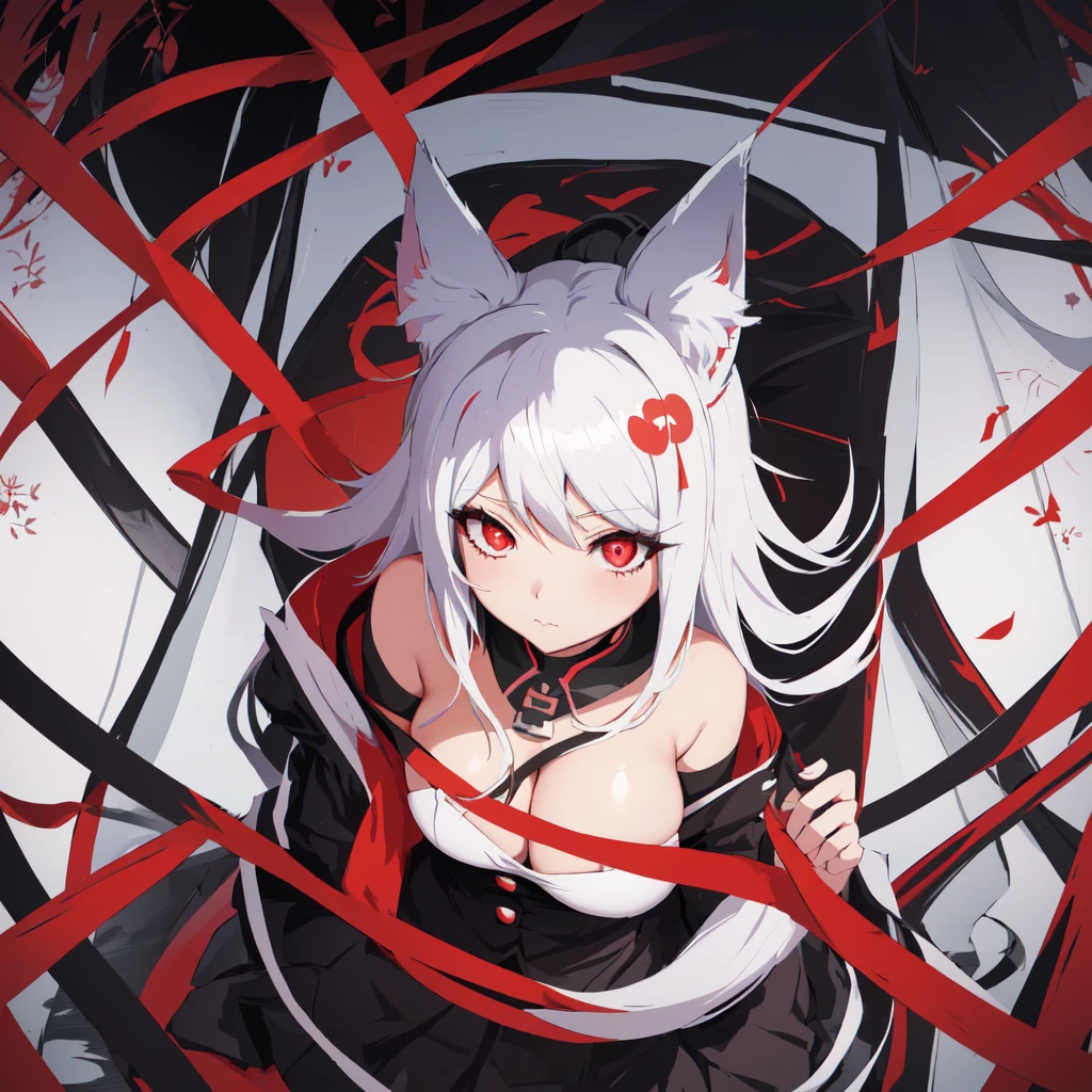 anime character with red eyes and white hair in three poses, anime catgirl, cute anime catgirl, catgirl, Anime girl with cat ears, attractive Snake, Snake, de uma ramlethal valentine,  azur lane style, cel - shaded art style, anime demon girl,  digital art of Danganronpa , kda,  Kantai Style Collection 