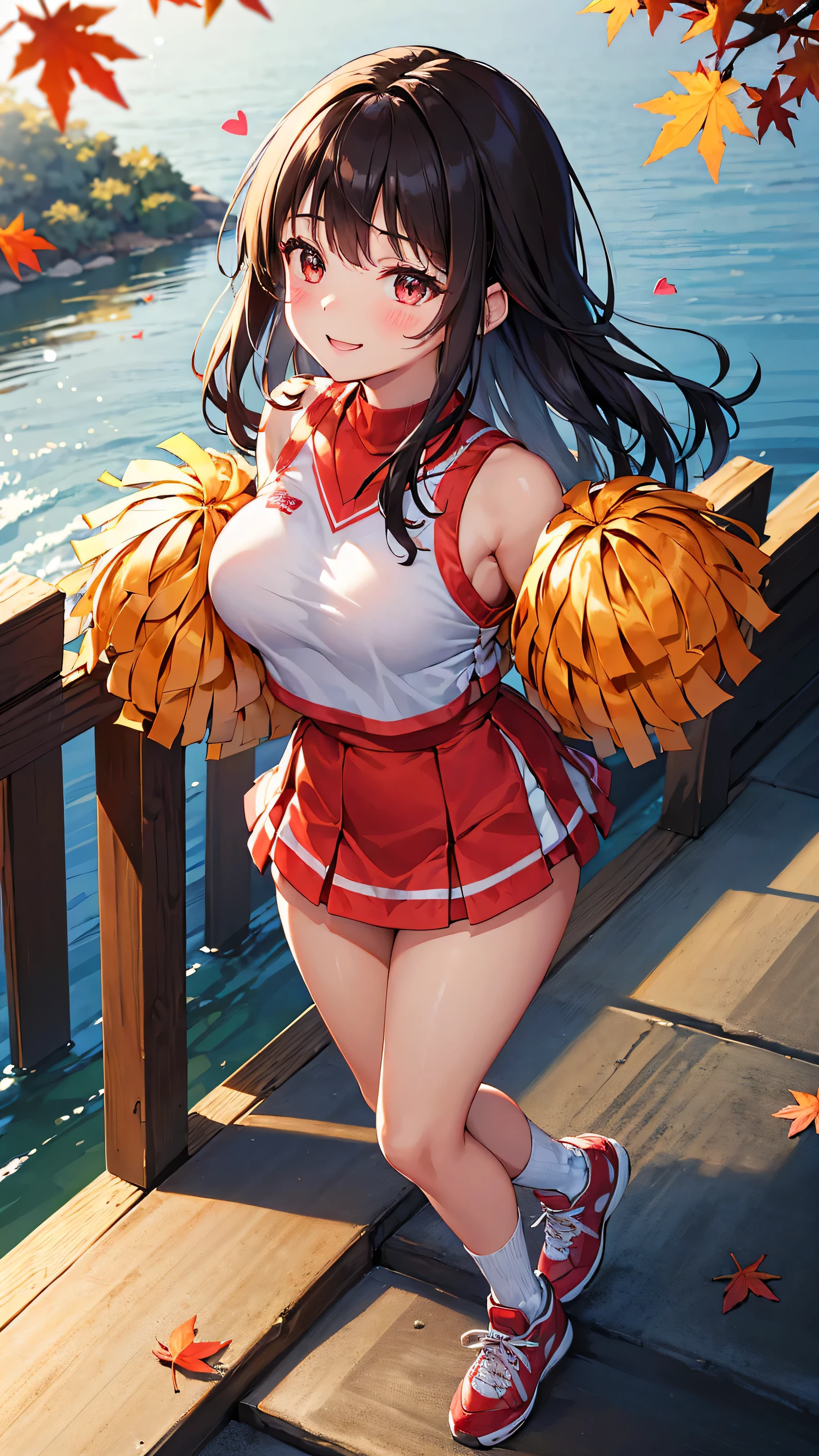Practical, 3 girls, Selfie stick, Selfie, Cheerleading, Large Breasts，Red clothes，mini skirt，Invasion into the ass，