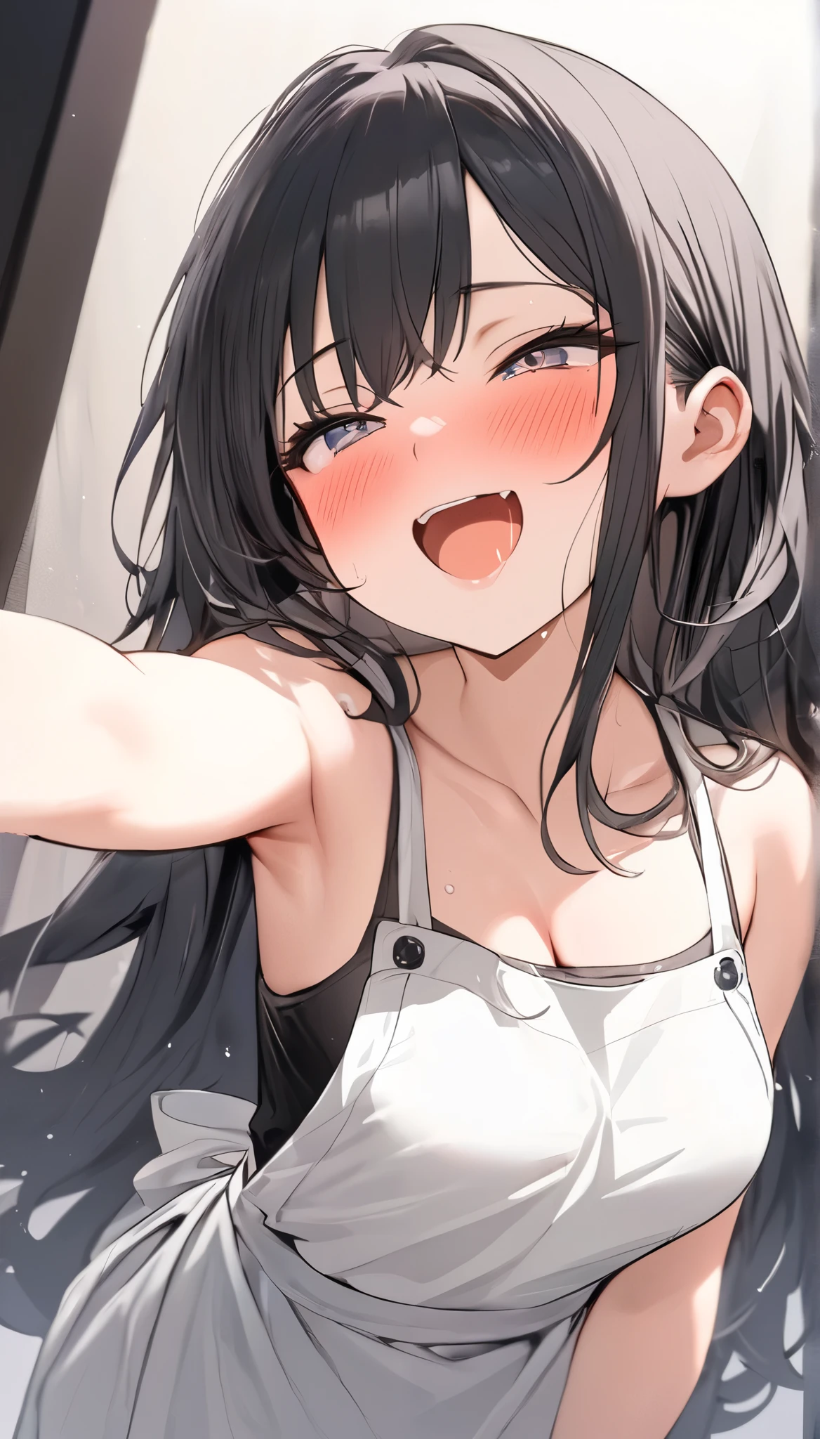 handjob,side view,eye-level shot,face focus,open mouth,tongue out,cum on tongue,Licking the penis,(1girl,Beautiful 16 year old girl),((Slender,Small breasts,Baby Face,Small face,)),looking at viewer,Black Hair,bangs,two side up,Gray Eyes,Drooping eyes,slit pupils,narrow eyes,Sweater fabric mini dress,bare shoulder,Jean Shorts,Beautiful and detailed anime art,Mischievous smile,Dimly lit room,Simple Background,Gray background,Low lighting
