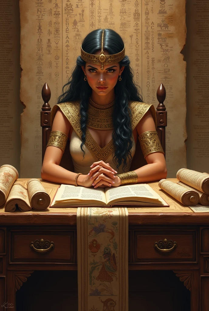 woman in Egyptian costume reading a book in a chair, aztec princess portrait, Egyptian princess, Hermosa Cleopatra, Portrait of Cleopatra, inspired dust Hedi Xandt, dust Hedi Xandt, The former princess Libu, wearing an Egyptian crown, Aztec empress, Egyptian, Goddess. Extremely high detail, Cleopatra in her palace, epic 3 d yemaya