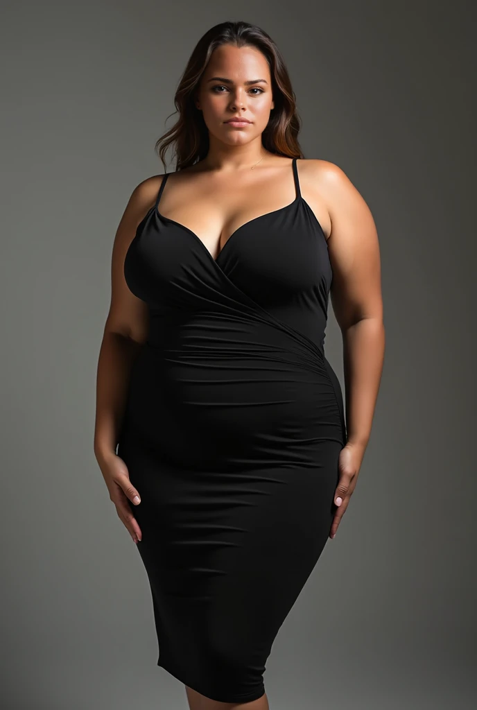 Older fatty women in hot dress in room full body in black dress big chest