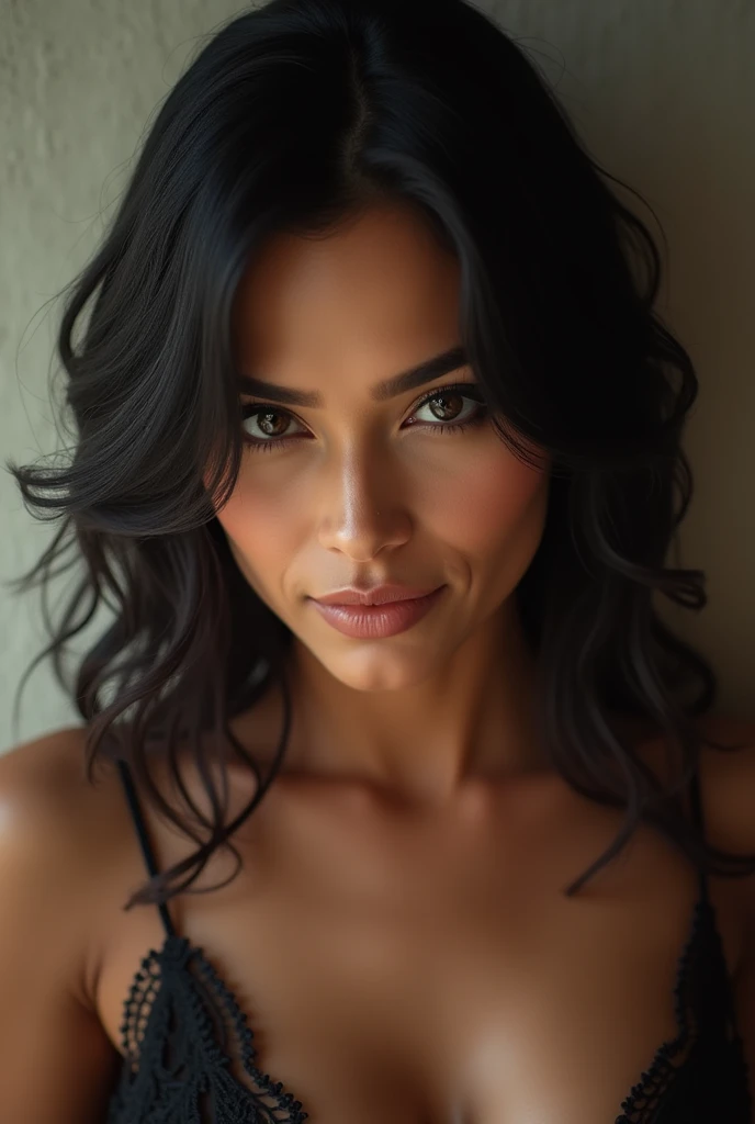RAW, a photograph of a beautiful 40-year-old woman. Short black hair, a sexy captivating look. camera focuses on the woman. Many details details such as highlights and shadows on your face and hair, very realistic photo. (masterpiece) , ((highly detailed skin, skin details)), sharp focus, volumetric mist, 8k UHD, DSLR, high quality, grain film, Fujifilm XT3 --auto --s2