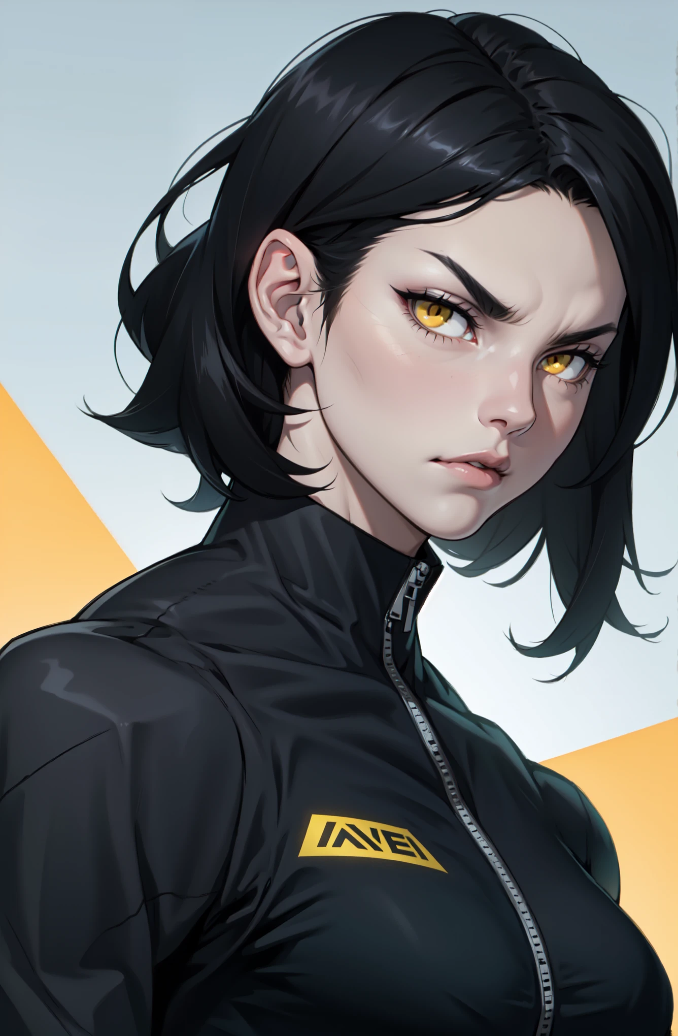 empty eyes empty eyes muscular girl black hair yellow eyes pale skin large breasts