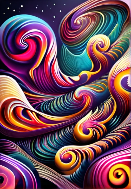 Psychedelic-style nano-infused mutants, Mutants with nanobots integrating into their bodies, Granting Extraordinary Abilities, a dark nebula in the background, . swirly vibrant colors, swirl patterns, abstract shapes, surreal, mind blowing