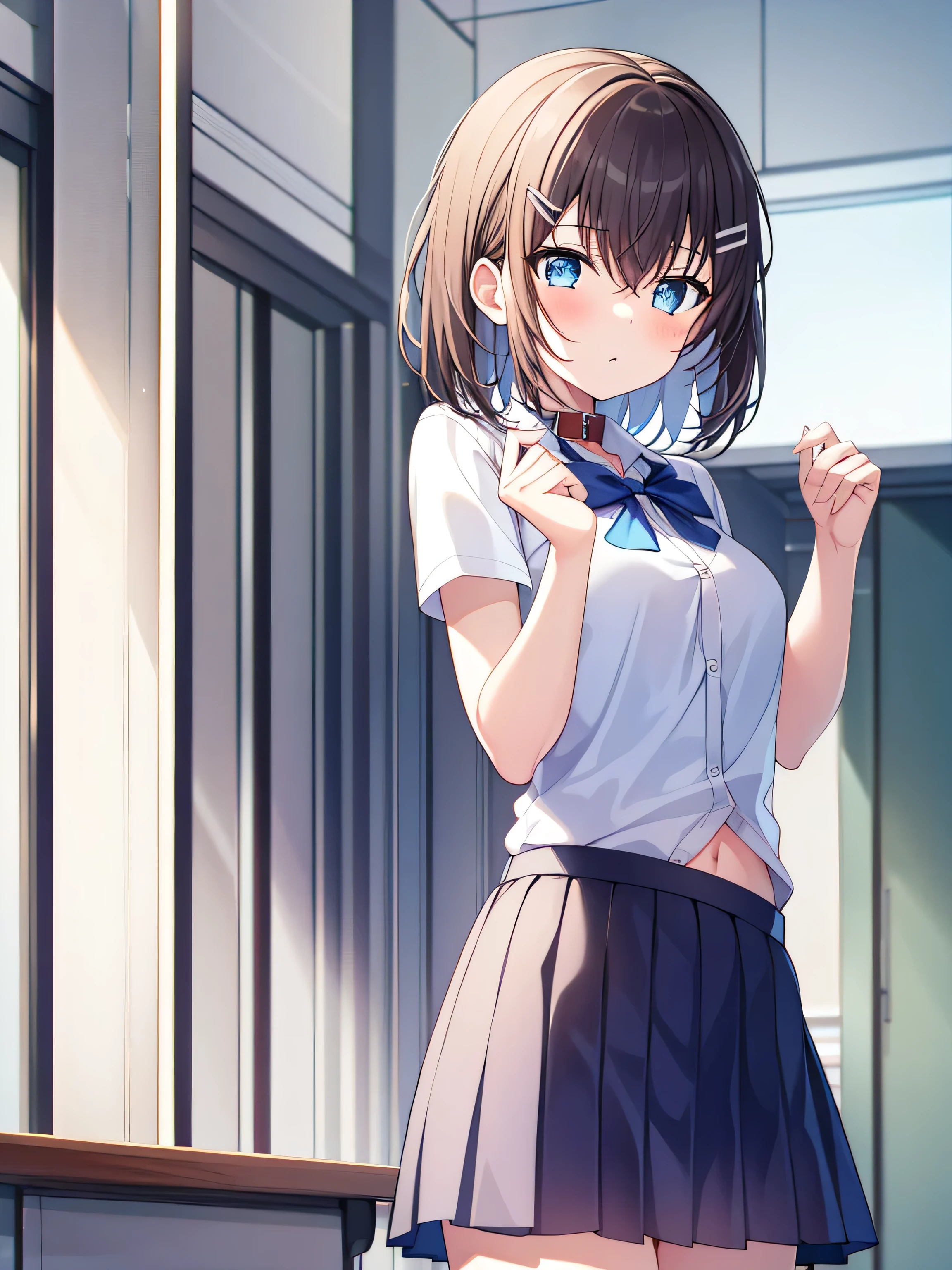  1 girl at home, ,  alone, A skirt, shirt,  blue_With eyes, disease, Large target_, hair_ Decorate style , White_shirt, Watching_Sh its own  in_ Peeping at the audience , Umbilical cord, pleSh its own  ined_A skirt, Sh its own in室内, black_hair, School_School Uniform, hairclip, _clothing,  blush, hair_between_With eyes, lSh its own  ing_sleeve,  in the room through bangs , sweSh its own iner_vest, blackboard, With collar_shirt,  blue_A skirt, Classroom,  lower bust , No._OK, _catch, Stomach, _shirt,  blue_disease, vague, clothing_Raise , Dutch Cupola_Cupola, ed_Sh its own  in_ its own _, Short_hair, cowboy_shooting, , School Oku, Scantily clad, eternal, vague_ Background and  ,