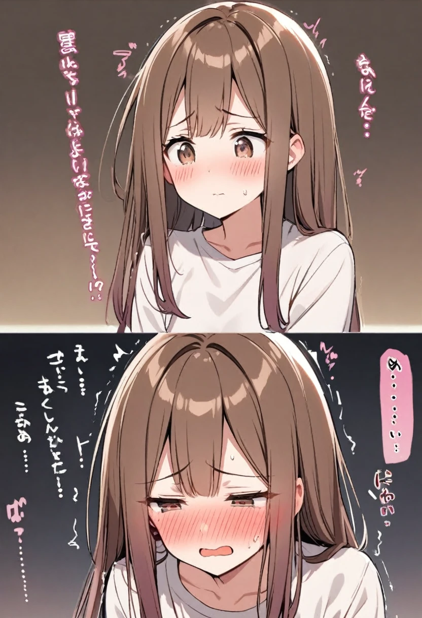 <lyco:drakeposting-08:0.7> drakeposting, 1girl, blush, bangs, simple background, brown hair, shirt, long sleeves, bow, closed mouth, collarbone, upper body, ponytail, comic, hair bow, striped, medium hair, off shoulder, red bow, frown, facing viewer, :<, striped shirt, off-shoulder shirt, 2koma, smug, bra strap