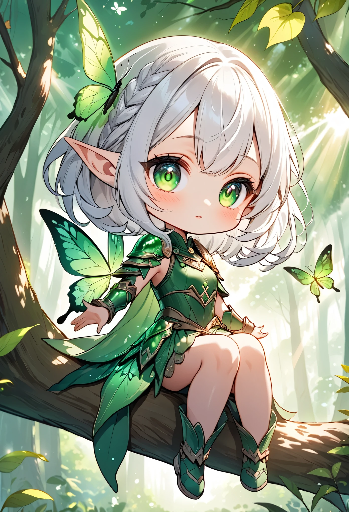 Cbibi Trees Anime girl sitting on a tree branch with butterflies flying around her ...