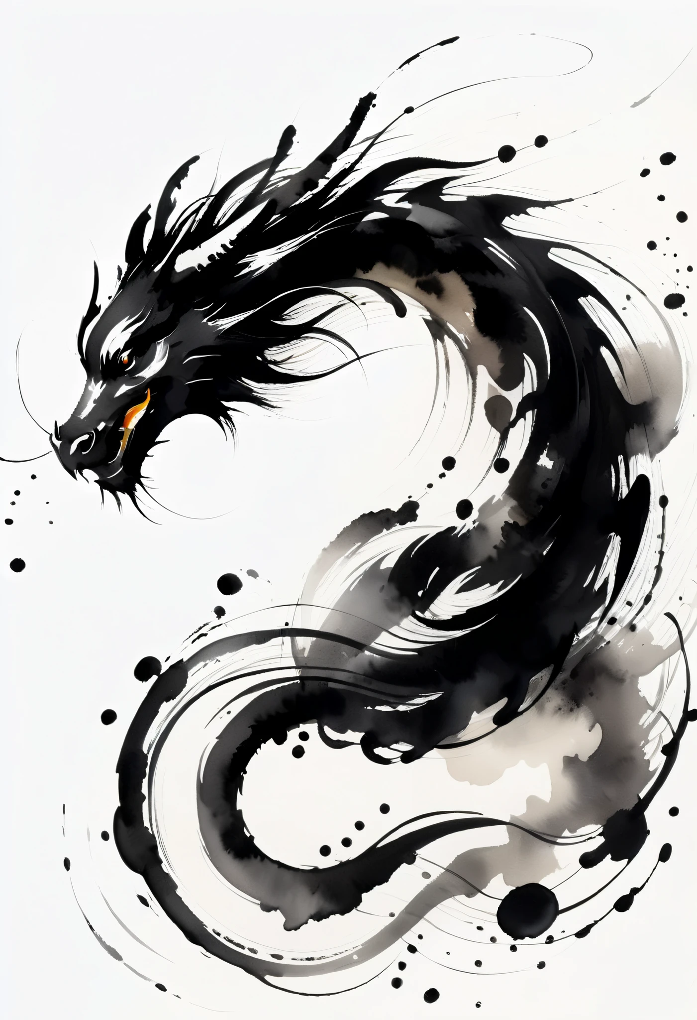 High class restaurant painting Watercolor style Black dragon swirling and drawn with a brush White and black only Pretty cool chic and modern design White background,
sumi-e, masterpiece,best quality,extremely detailed,fine details,official art,unity 8k wallpaper,4K,8K,UHD, 