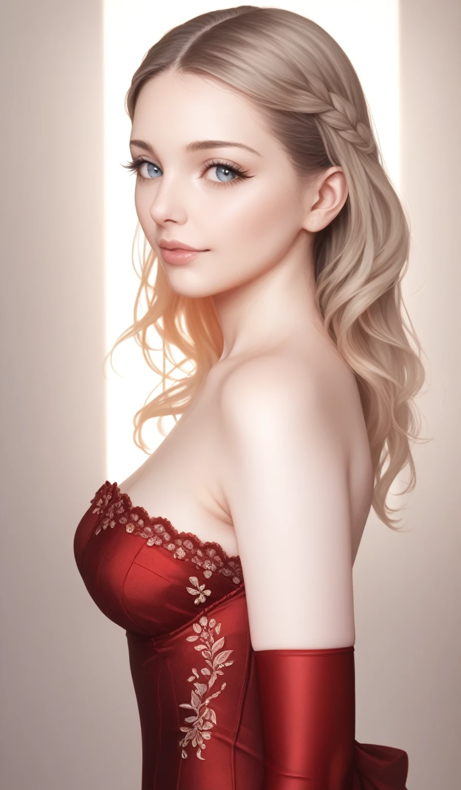 a young woman with beautiful detailed eyes, beautiful detailed lips, extremely detailed face, long eyelashes, wearing red clothing, standing next to a young woman with long blonde hair, detailed facial features, intricate clothing, elegant pose, detailed background, (best quality,4k,8k,highres,masterpiece:1.2),ultra-detailed,(realistic,photorealistic,photo-realistic:1.37),digital painting,cinematic lighting,vibrant colors,dramatic,fantasy,intricate background,volumetric lighting,warm color palette