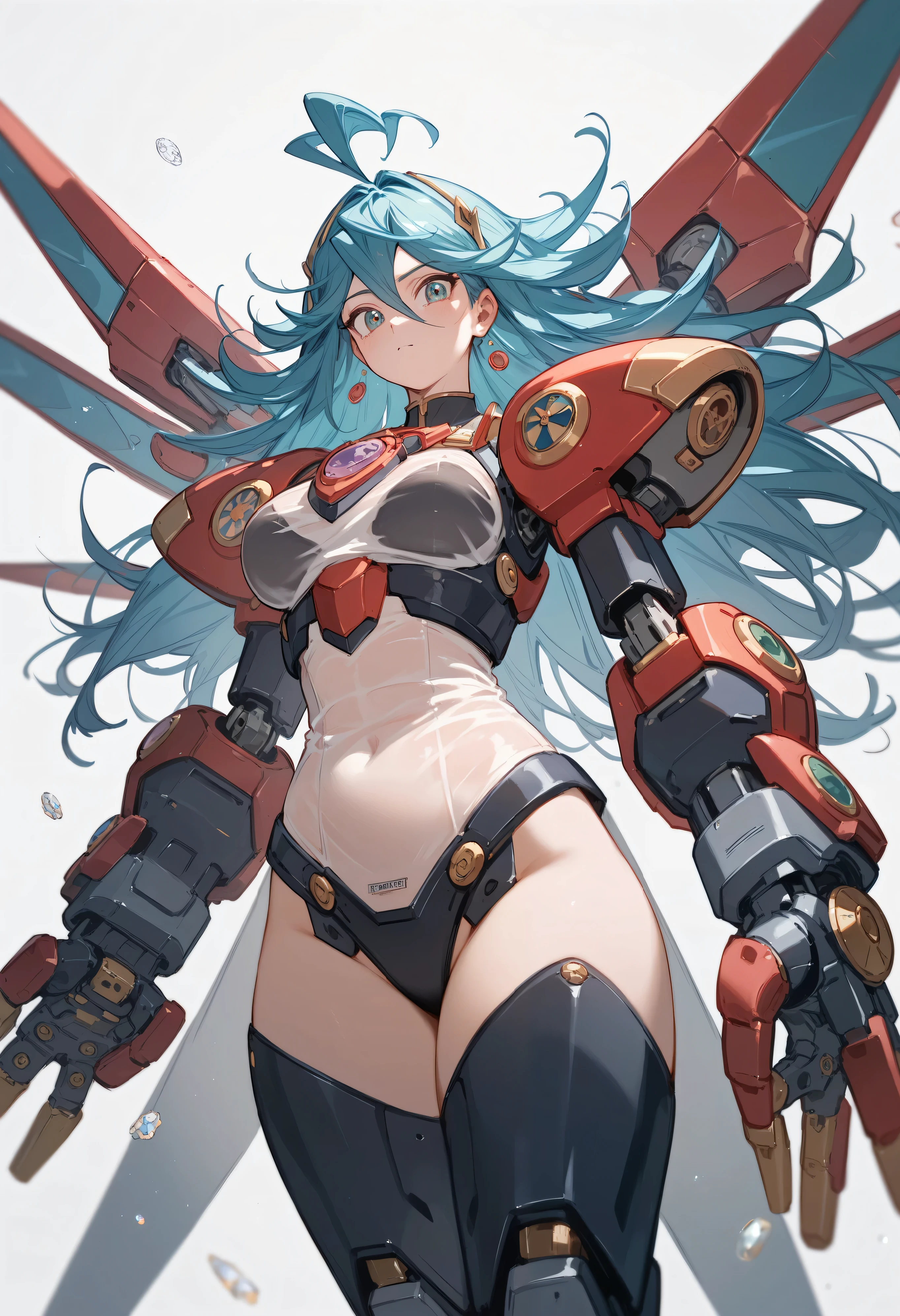 nsfw:0.6, 16k, highres, best quality, simple background, white background, full body shot
, official art,character reference:1.4, multiple angle:1.2 , mecha musume:1.3, breasts close up, epic ecchi:1.4, exoskeleton:1.7, silver and blue suit,
, 1 milf idol oneesan, 25 age old , standing, thong leotard, mechanized armor:1.4, thighhighs ,high heel:1.2