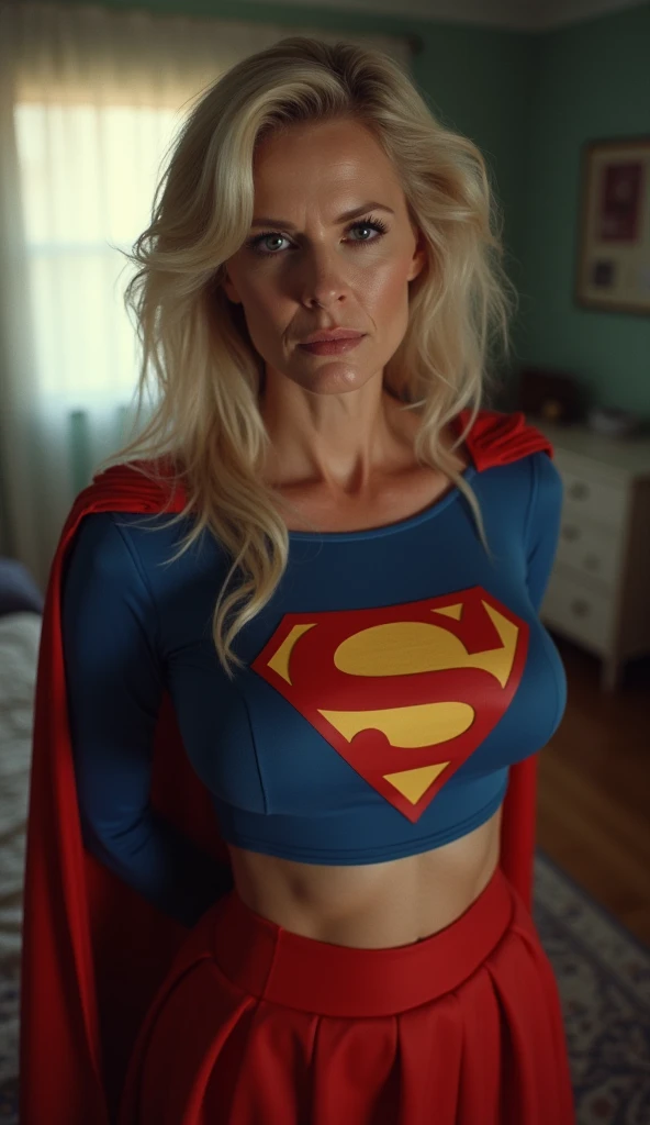 swxy strong old Cybill Shepherd Supergirl 2024 (masterpiece), (best quality), (photorealistic: 1.3), 8k, detailed skin texture, detailed fabric texture, beautiful detailed face, intricate details, ultra detailed; ; Realistic photo of a motel room 3m1l14c-v2 2024; strong old Cybill Shepherd (((Beautiful, Big Butt, Busty, Sexy and Powerful))) in 1984 Supergirl costume (((2020 Supergirl Movie))), floating above the bed (((FLYING OVER THE BED))) ; Cybill Shepherd as Supergirl 1984 (Best Quality, 4k, 8k, High, Masterpiece: 1.2) Bright lighting, top view; 1984 Supergirl (For the highest and most distant), powerful, Cybill Shepherd with wet body, scene from the 1984 film Supergirl, determined, confident, imposing woman; airbender.; by George Perez