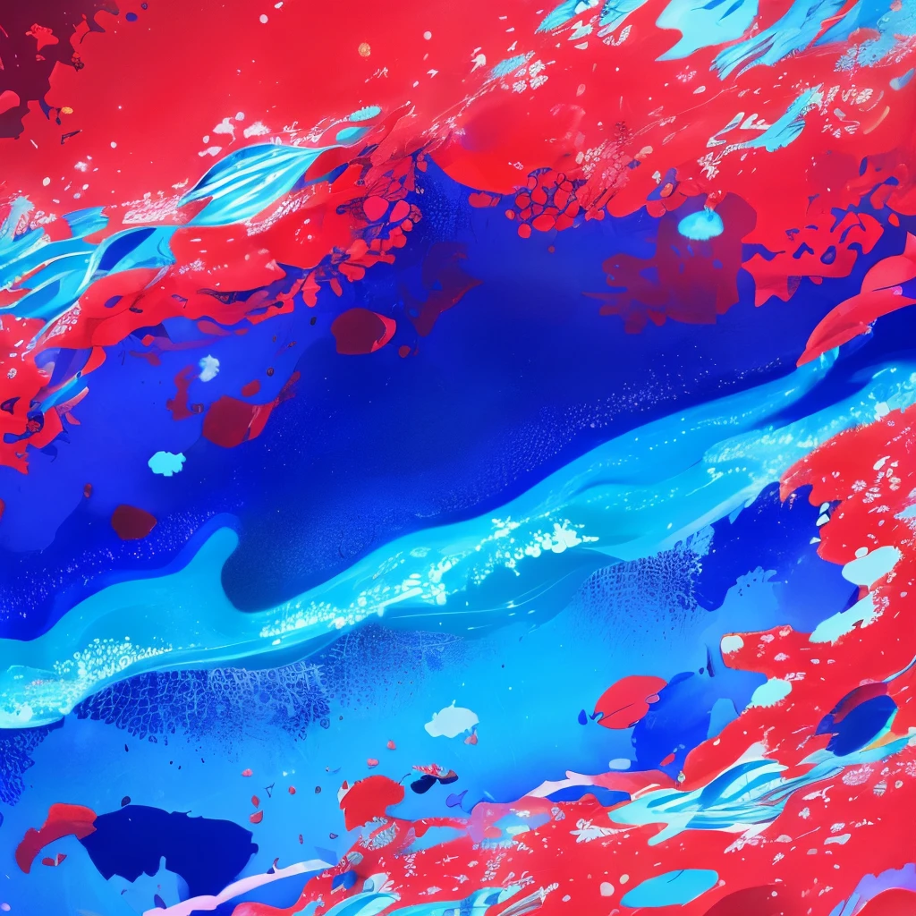 Fluid art, ３Color layer 、Red polka dots from below the surface layer of the pink and blue gradation、Red polka dot has a golden outline 