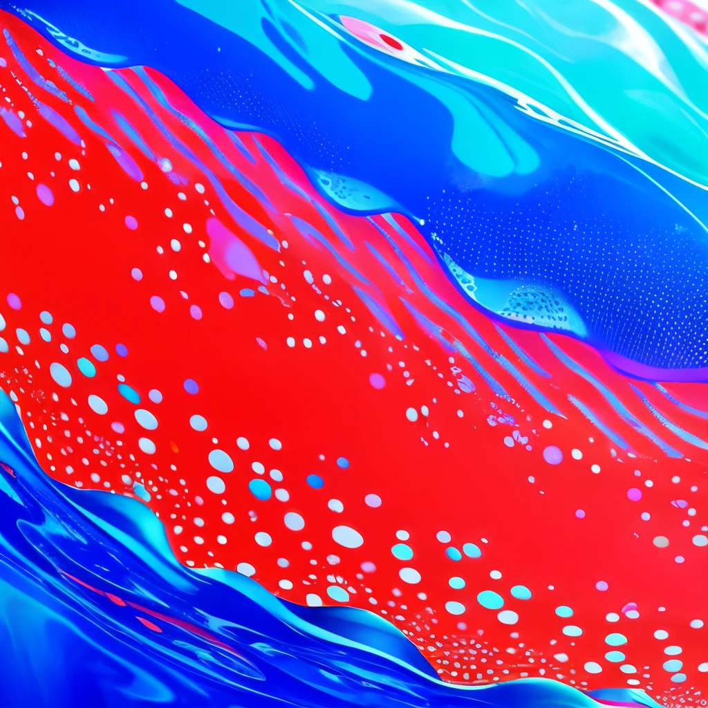 Fluid art, ３Color layer 、Red polka dots from below the surface layer of the pink and blue gradation、Red polka dot has a golden outline 